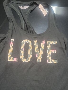 Victoria's Secret Black Tank with Leopard LOVE Print and Pink Accents